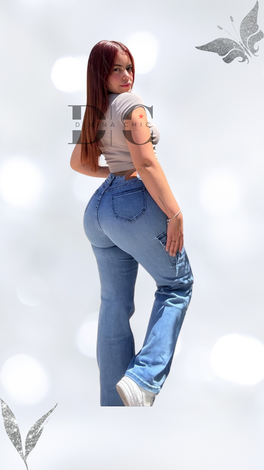 Jeans Cargo Azul Manaos Puh Up Rect